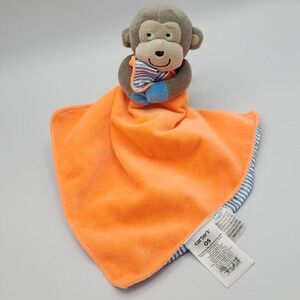 CARTER'S ORANGE MONKEY RATTLE SECURITY BLANKET LOVEY Plush 12" STUFFED ANIMAL